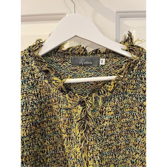 Willow Green Multi Knit Fringe Tweed Knit Style Jacket sz M EUC - Picture 3 of 7